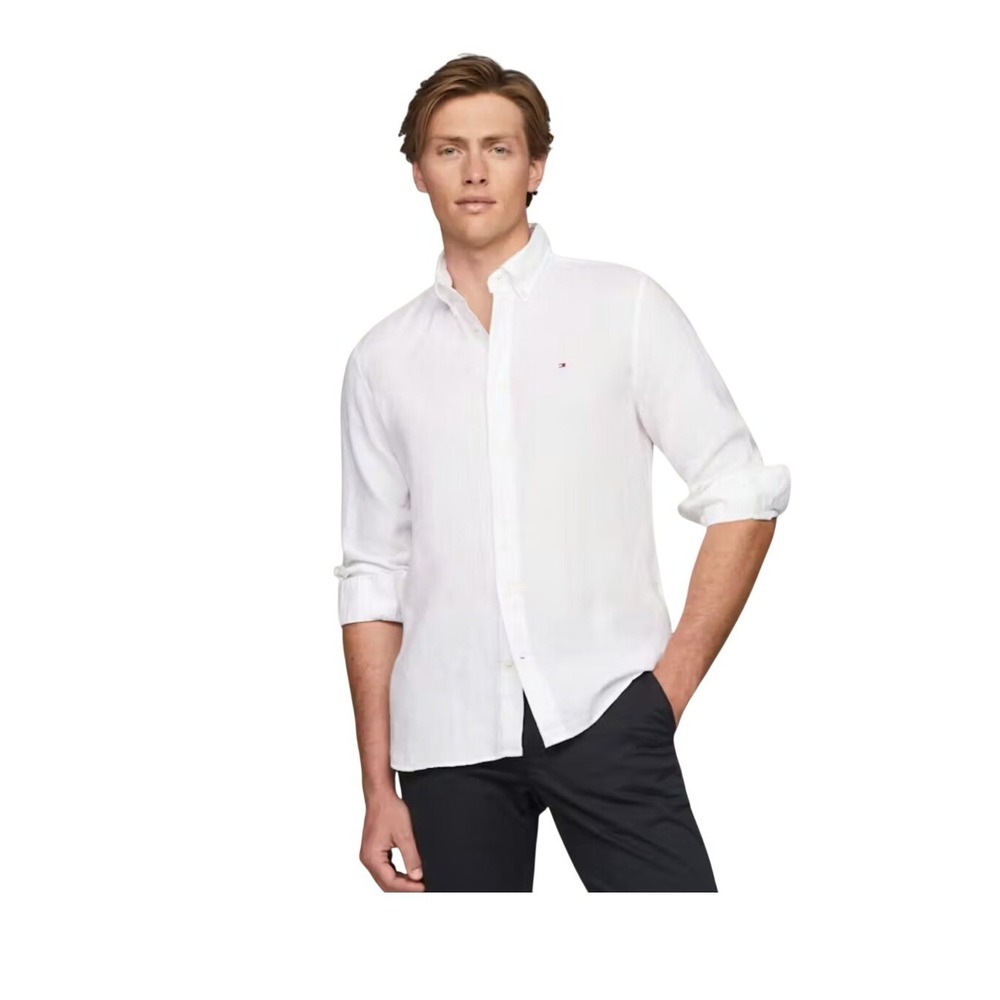 Tommy Hilfiger Premium White Linen Button Down Shirt Long Sleeve M